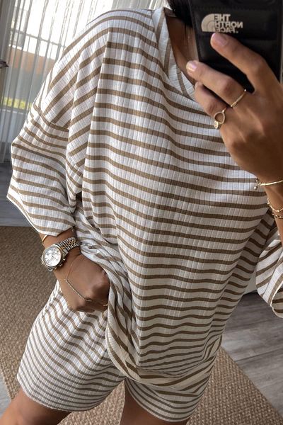 MJAMASS Striped Casual Shorts Set