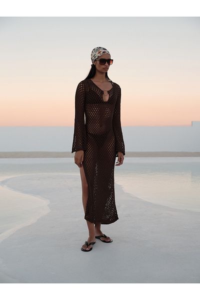 mathilda store Women's Brown Gloria Beachwear Dress with Slit Detail