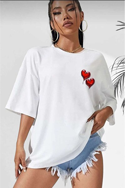 TekTarzz Tricou unisex cu imprimeu dublu inimă