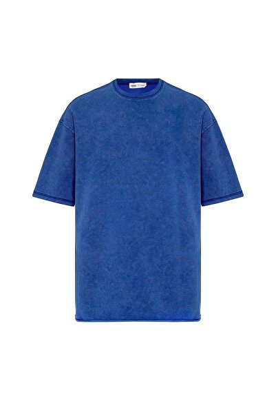 VAMOSCLO Πλενόμενο μπλουζάκι Basic oversized μπλε κοβαλτίου