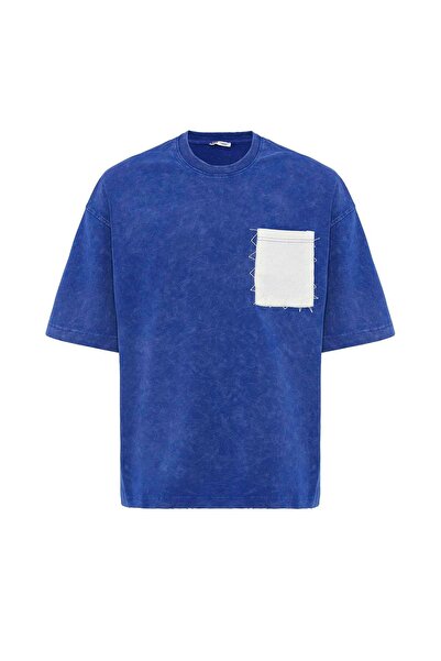 VAMOSCLO Μπλουζάκι oversized με λεπτομέρεια τσέπης που πλένεται μπλε κοβαλτίου