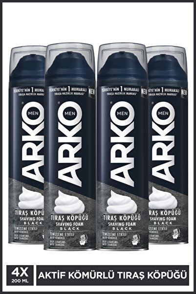 Arko Men Temizleme Etkili Aktif Kömürlü Tıraş Köpüğü Black 4x200 Ml