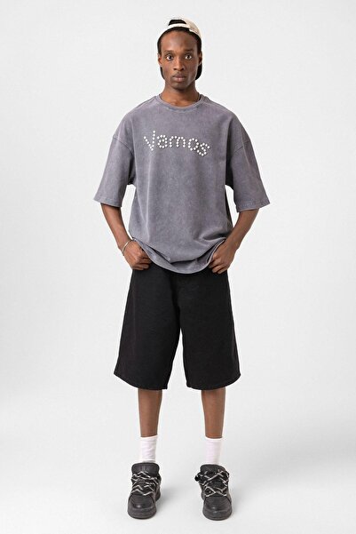 VAMOSCLO تي شيرت كبير الحجم بتفاصيل أزرار قابلة للغسل ومدخن