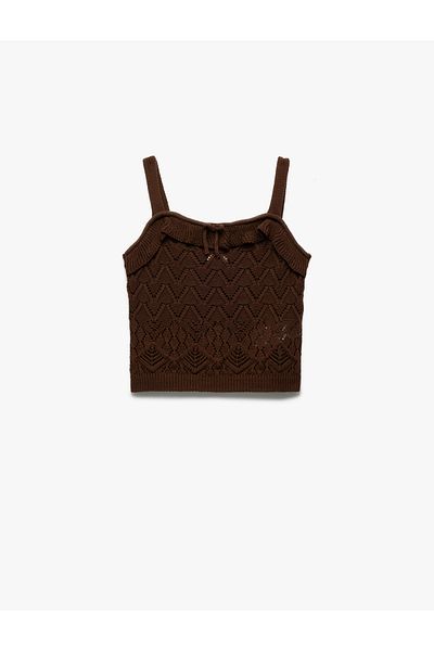Koton Openwork Square Neck Ruffle Detailed Bow Crop Knitwear Undershirt