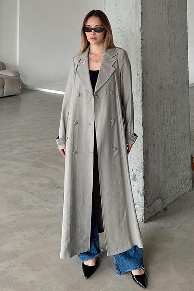 Olcay Căciulă ne căptușită cu pânză de piatră pe guler și mâneci GREY 6743
