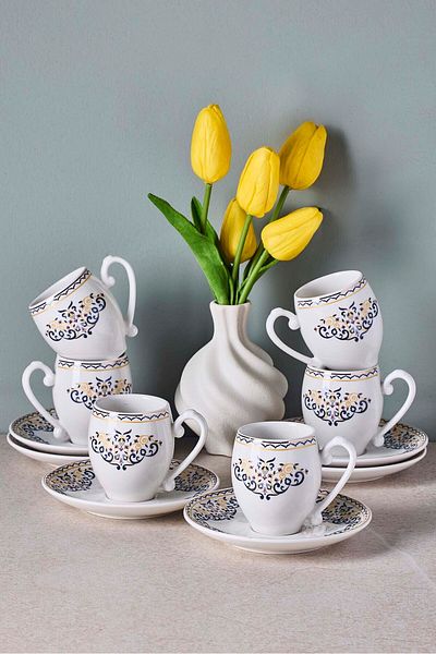 Perotti Mavişehir 6-Person Porcelain Coffee Cup Set