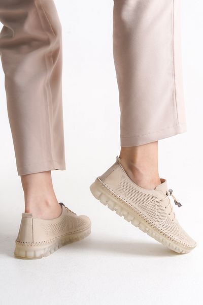 Shu Mhu Genuine Leather Cream Laced Laser Embroidered Orthopedics Silicone Sole Comfortable Soft Women's Shoes