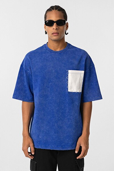 VAMOSCLO Μπλουζάκι oversized με λεπτομέρεια τσέπης που πλένεται μπλε κοβαλτίου