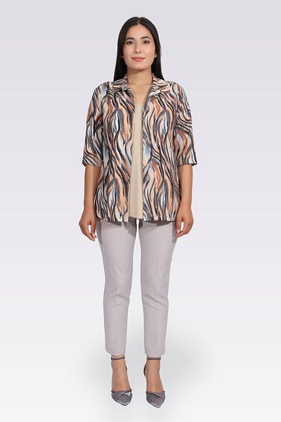 TOLGA SARAÇOĞLU 11029 Beige Front Athlete Look Patterned Bluz