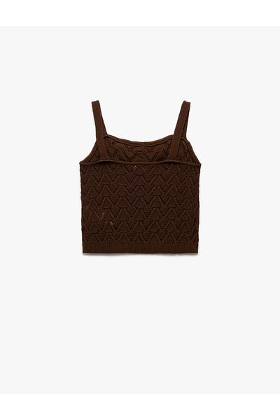 Koton Openwork Square Neck Ruffle Detailed Bow Crop Knitwear Undershirt