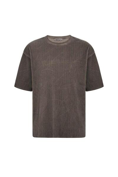 VAMOSCLO Πλενόμενο μπλουζάκι Ottoman Basic oversized Ανοιχτό καφέ