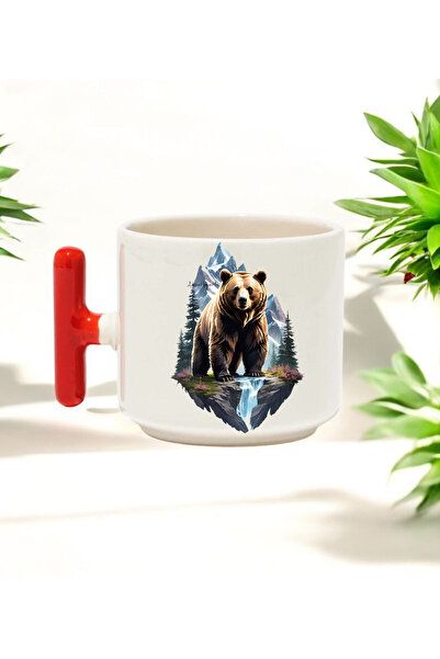 BB TRADE كوب سيراميك مطبوع بمقبض على شكل حرف T باللون الأحمر مع تصميم صورة ال...