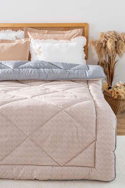 Rivaİstanbul Beige-Gray Modie Double Double Sided Luxury Quilt 195X215 cm
