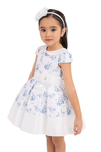 Pamina Elegant Dress for Girls, - Macarons Print, White, 33222 - 80 cm
