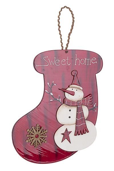 Bizzotto Wood Hanging Decoration Red White Snowman 21x1x34 cm