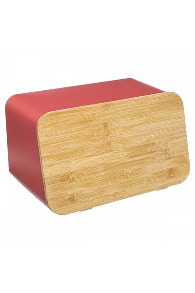 5 five simply smart Roshner Red bread box, metal, bamboo lid, L. 36.7 x l. 18.4 x h. 21.8 cm