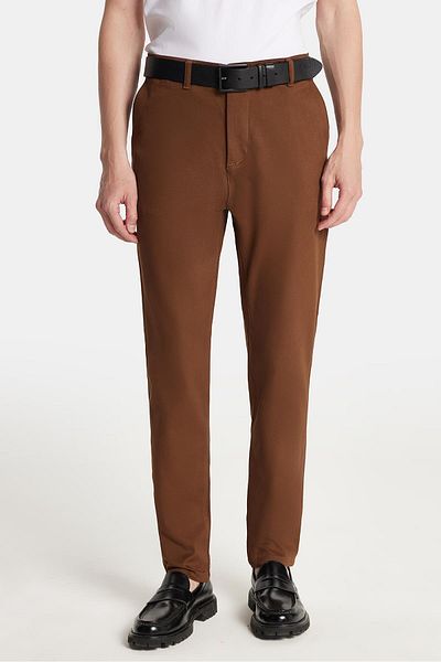 Tudors Men's Regular Fit Chino Stretch Side Pockets Front Zipper Cotton Textured Brown Trousers