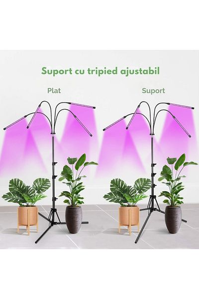 varioshop Lampa UV pentru cresterea plantelor pentru interior cu 4 brate reglabile VarioShop®, lumina LED, 3