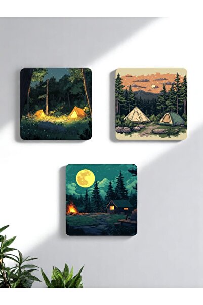 lili hediyelik Camping Printed 3-Piece Adf Coasters