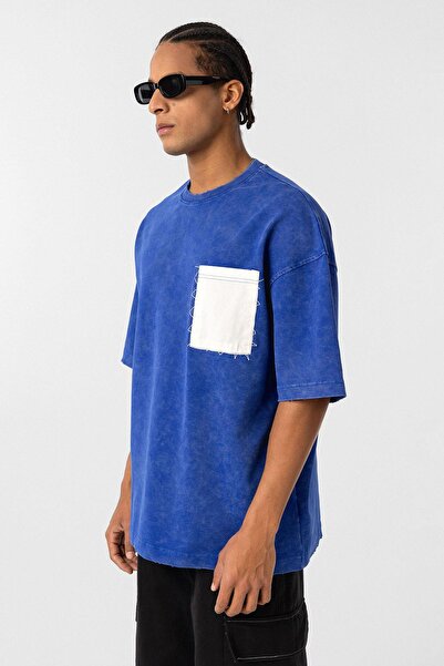 VAMOSCLO Μπλουζάκι oversized με λεπτομέρεια τσέπης που πλένεται μπλε κοβαλτίου