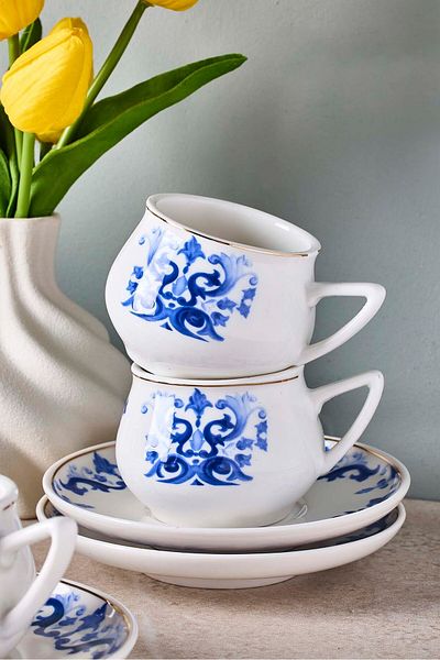 Perotti Mavibahçe 6-Person Porcelain Coffee Cup Set