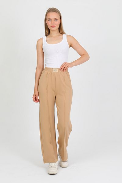 PASTELASTORE Elastic Waist High Waist Wide Leg Palazzo Women's Casual Fabric Trousers 2373