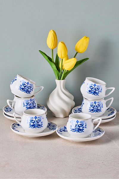 Perotti Mavibahçe 6-Person Porcelain Coffee Cup Set