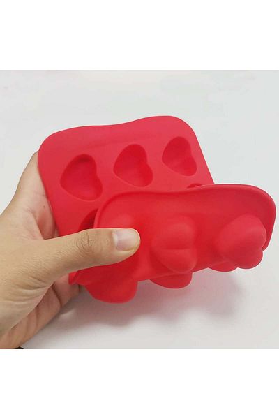 HEIGOO ice cube mold, silicone, heart, red, 16 x 10.5 x 1.6 cm