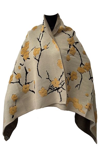 BRV Tekstil Floral Patterned Cream Yellow Soft Seasonal Knitwear Shoulder Shawl Scarf