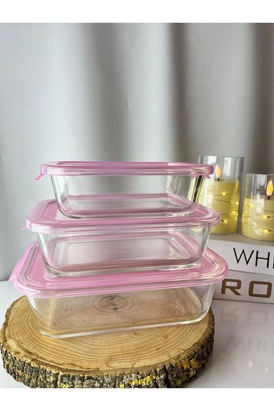 Moon Dizayn Glass Storage Container with Lid Set of 3 1500/1000/650Cc Rectangular