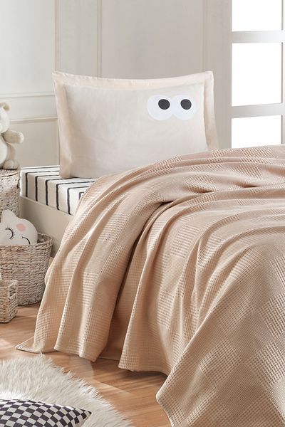 Eponj Home Σετ Πικέ με Ελαστικό Σεντόνι Μονό 100% Βαμβάκι 3 τεμαχίων Μπεζ με Παράξενο Σχέδιο – Σειρά Weave