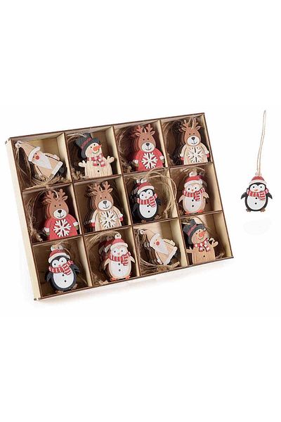 Decorer Set 72 ornaments for Christmas tree wooden characters 4x7 cm