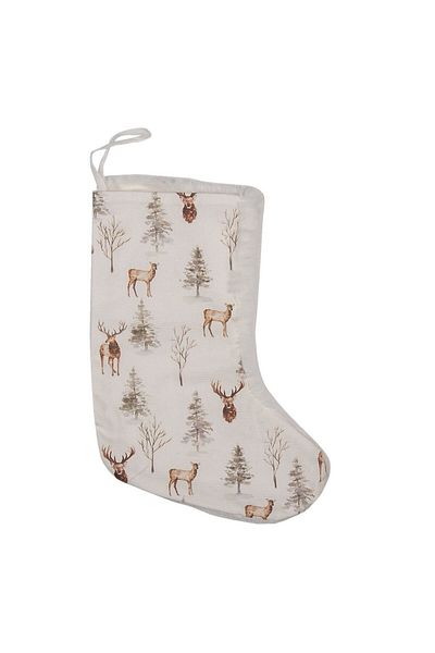 Clayre & Eef Christmas Stocking in White and Brown Textile with Reindeer Model 21x1x28 cm