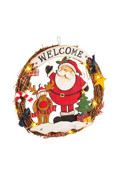Bizzotto Christmas Wooden Wreath with LED Santa Claus Model 31x5 cm