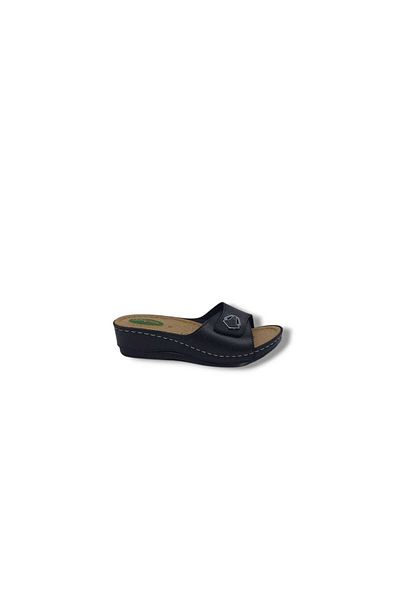 Zerhan Elegance 12 Women's Black Buckle Velcro Slippers