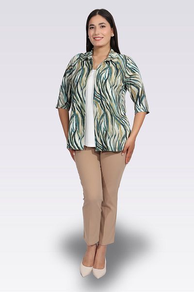 TOLGA SARAÇOĞLU 11029 Green Front Athlete Look Patterned Bluz