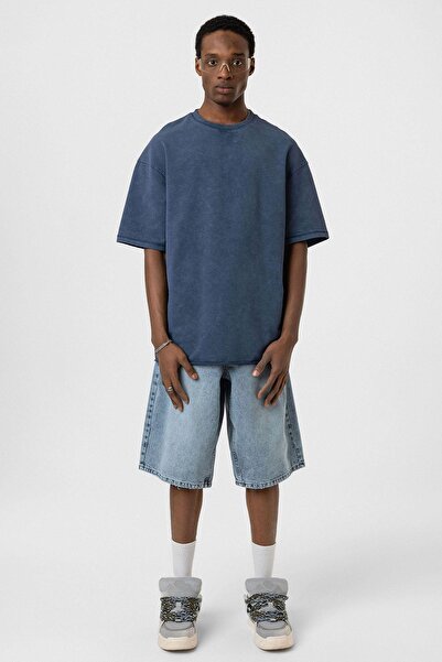 VAMOSCLO Πλενόμενο μπλουζάκι Basic oversized Indigo