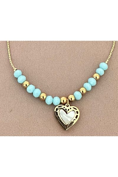 lolajewelry Luxury Steel Dorika Blue Beaded Heart Shaped Coral Gold Color Steel Anklet