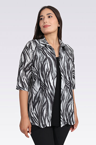 TOLGA SARAÇOĞLU 11029 ЧЕРНА БЛУЗА С ДЕСЕРТ И ВИД НА ПОДТЕШКА ОТПРЕД