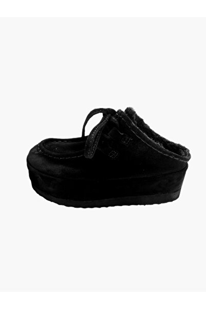 MaisonStanbul Wally Black Suede Platform Slippers