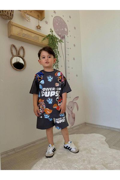 RAPAPA Boy's Cute Full of Power with Heroes Shorts Set Bottom Top Set 1211