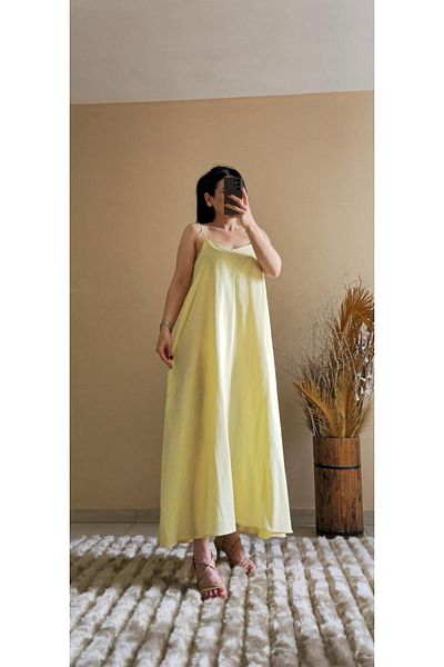 FEMİNEER.com Yellow Long Strap Dress