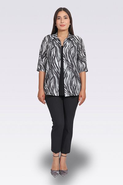 TOLGA SARAÇOĞLU 11029 Black Front Athlete Look Patterned Bluz