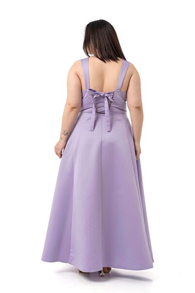 DISENTIS MODEST Plus Size Backless Short Cape Evening Dress Lilac Dress