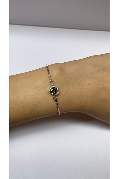Tixy Pixy Khaki Zircon Stone Heart Adjustable Silver Stainless Steel Women's Bracelet
