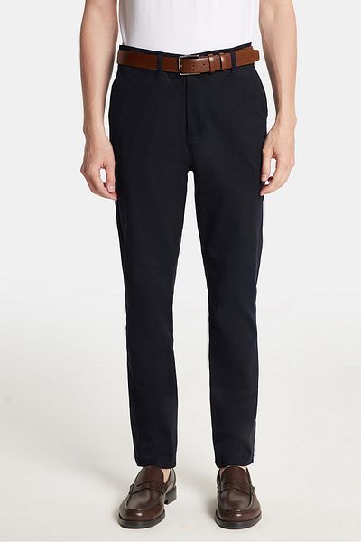 Tudors Men's Regular Fit Chino Stretchy Side Pockets Front Zipper Cotton Textured Navy Blue Trousers