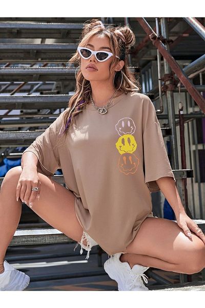 Boi Smile Printed Γυναικεία / Κορίτσια Oversize Casual T-shirt Boyfirend