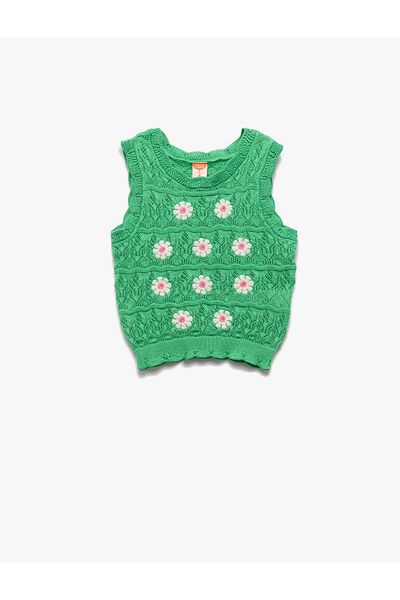 Koton Flower Embroidery Detailed Crew Neck Crop Knitwear Singlet