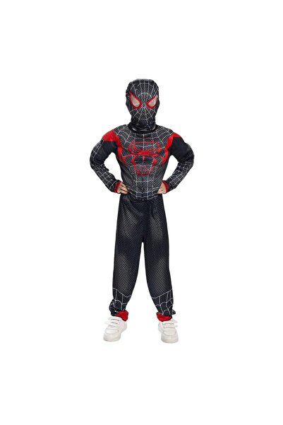 KidMania Costum Spiderman negru cu mușchi pentru copii 7-9 ani 120-130 cm
