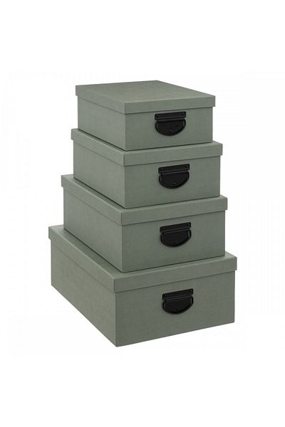 5 five simply smart Set of 4 Sorter Green storage boxes, 28 x 22 x H 11 cm, 30.5 x24xH12.5cm,35x26xH.14cm,39.5x30xH16cm